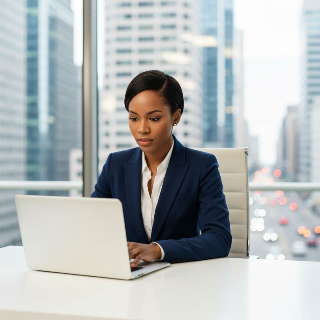 Professional businesswoman working on laptop